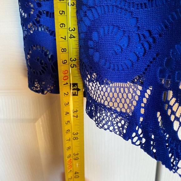 London Times Blue Lace Dress - Size 4P - Picture 11 of 16